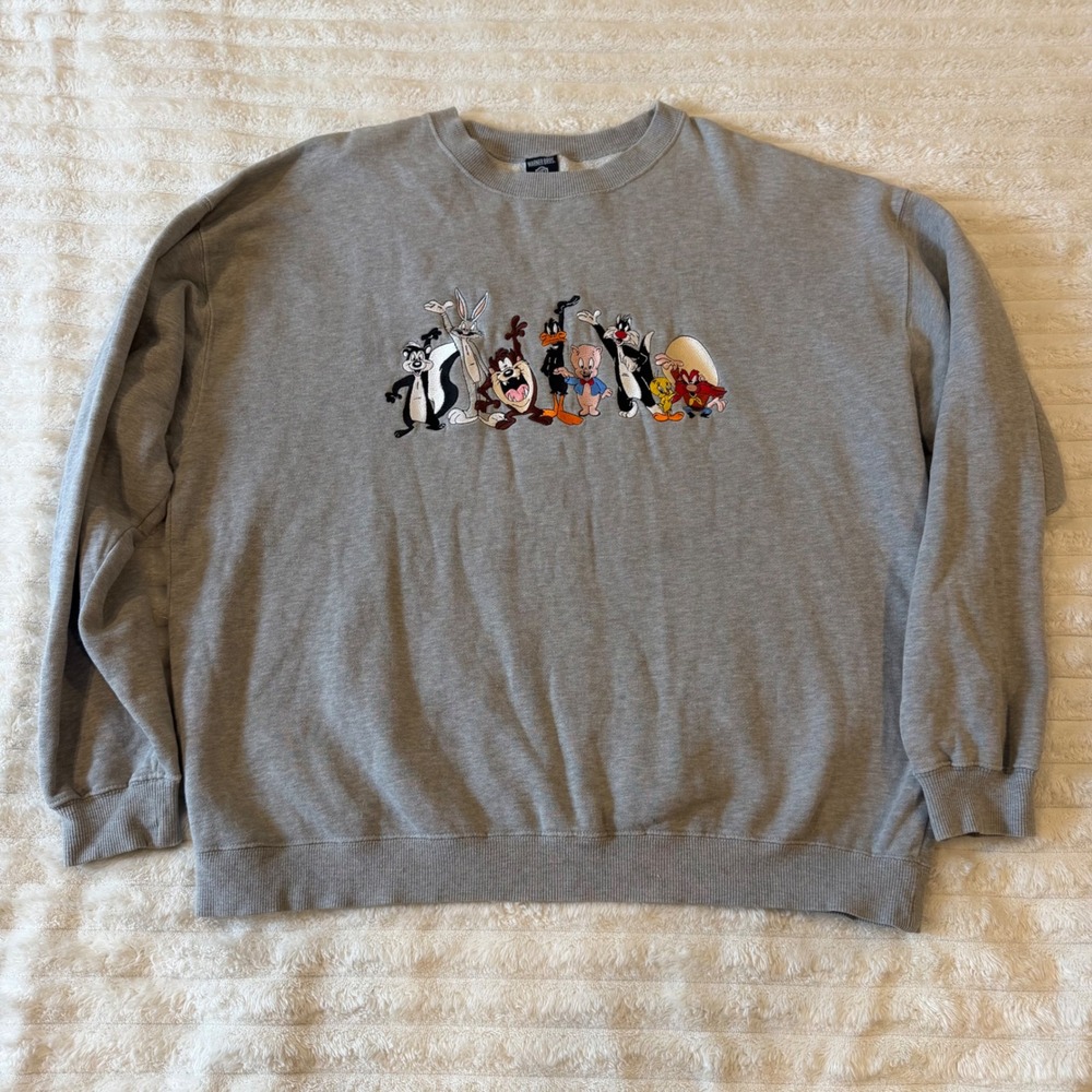 Vintage 1997 Warner Bros Studio Store Looney Tunes Embroidered Sweatshirt L Gray